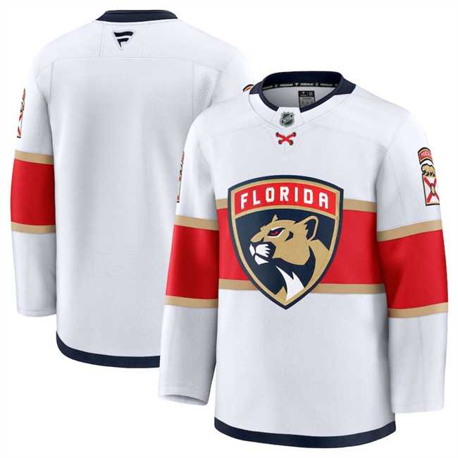 Men%27s Florida Panthers Custom White 2024-25 Away Stitched Hockey Jersey->customized nhl jersey->Custom Jersey